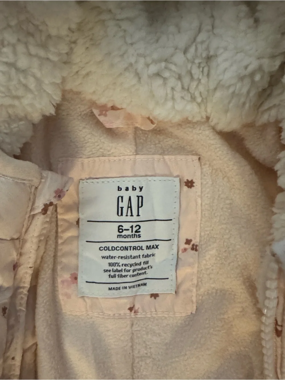 GAP Light Pink Quilted Hooded Infant One-Piece Snowsuit 6-12 months